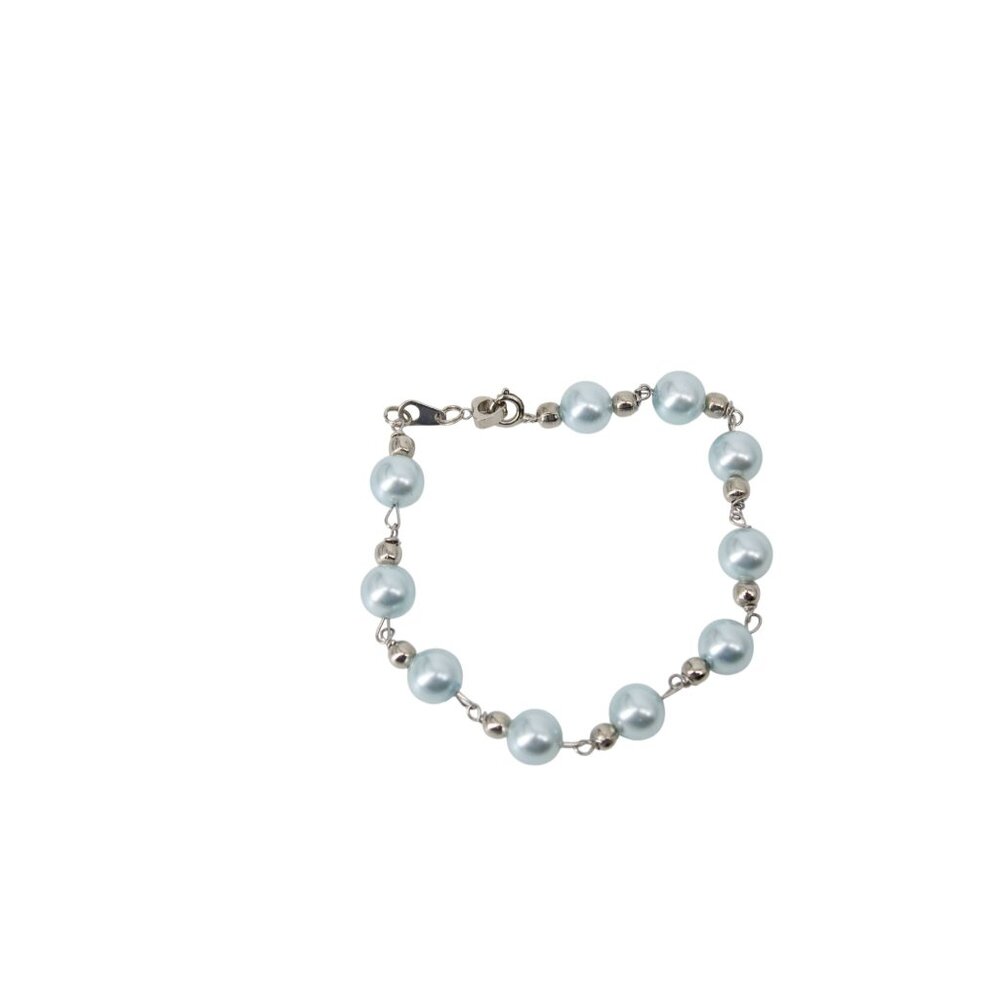 Pale Blue Aqua Faux Pearl Bracelet 93999 Vintage 10"